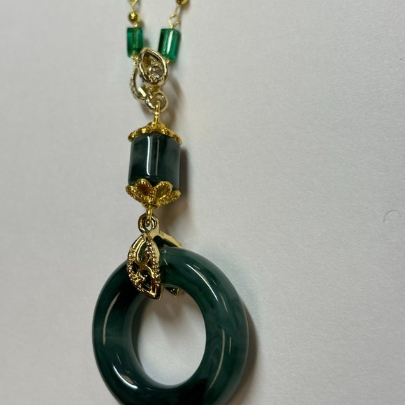 Silver Praying Jade and Gold Energy Links Pendant Necklace - Picture 9 of 12